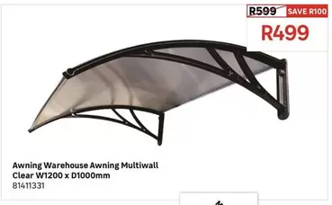 Awning Warehouse Awning Multiwall Clear W1200 X D1000mm