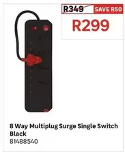 8 Way Multiplug Surge Single Switch Black