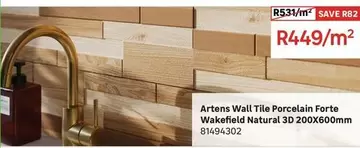 Artens - Wall Tile Porcelain Forte Wakefield Natural 3D 200x600mm