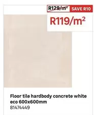 Floor Tile Hardbody Concrete White Eco 600x600mm