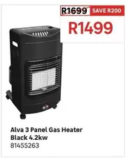 Alva - 3 Panel Gas Heater Black 4.2kw