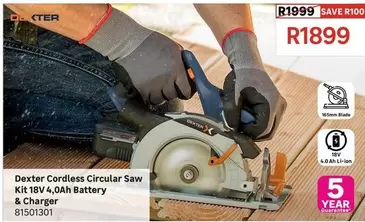 Dexter - Cordless Circular Saw Kit 18V 4,0Ah Battery & Charger