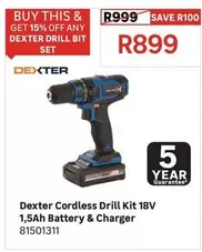 Dexter - Cordless Drill Kit 18V 1,5Ah Battery & Charger