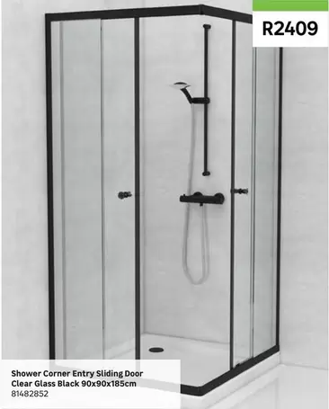 Shower Corner Entry Sliding Door Clear Glass Black 90x90x185cm