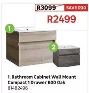 Bathroom Cabinet Wall Mount Compact 1 Drawer 600 Oak