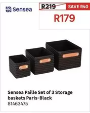 Sensea - Paille Set Of Storage Baskets Paris-Black 