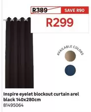 Inspire - Eyelet Blockout Curtain Arel Black 140x280cm