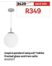 Inspire - Pendant Lamp E27 1x60w Frosted Glass And Iron Satin 