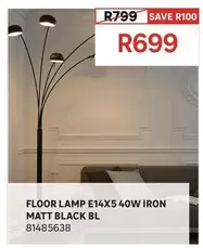Floor Lamp E14X5 40W Iron Matt Black Bl