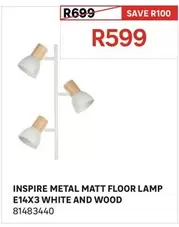 Inspire - Metal Matt Floor Lamp E14X3 White And Wood
