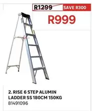 Rise 6 Step Alumin Ladder SS 180cm 150kg