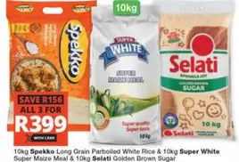 Spekko - 10kg  Long Grain Parboiled White Rice & 10kg Super White Super Maize Meal & 10kg Selati Golden Brown Sugar