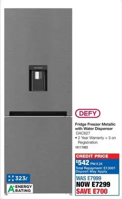 Defy - Fridge Freezer Metallic with Water Dispenser DAC627