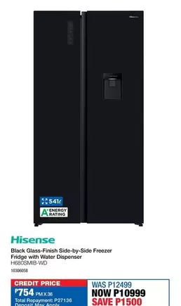 Hisense - Black Glass-Finish Side-by-Side Freezer Fridge with Water Dispenser H68GOMB-WD