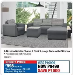 Total - 2-Division Natalia Chaise & Chair Lounge Suite with Ottoman