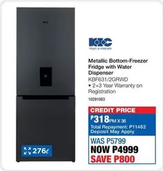 KIC - Metallic Bottom-Freezer Fridge with Water Dispenser KBF631/2GRWD