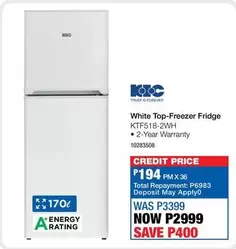 KIC - White Top-Freezer Fridge KTF518-2WH