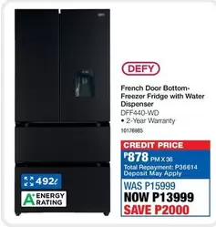 Defy - French Door Bottom-Freezer Fridge with Water Dispenser DFF440-WD