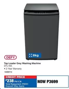 Defy - Top Loader Grey Washing Machine DTL165