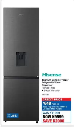 Hisense - Titanium Bottom-Freezer Fridge with Water Dispenser H370BIT-WD