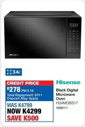 Hisense - Black Digital Microwave Oven H34MOBS17