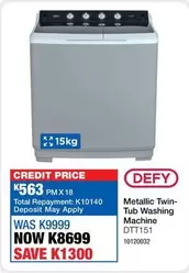 Defy - Metallic Twin-Tub Washing Machine DTT151