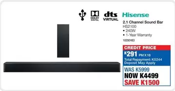 Hisense - 2.1 Channel Sound Bar HS2100