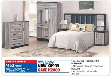 Total - 152cm Julia Headboard & Pedestals