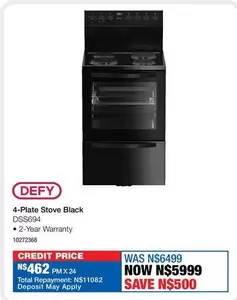Defy - 4-Plate Stove Black DSS694
