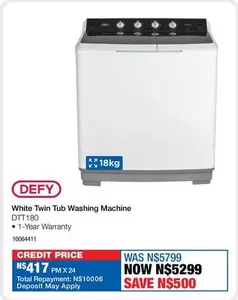 Defy - White Twin Tub Washing Machine DTT180
