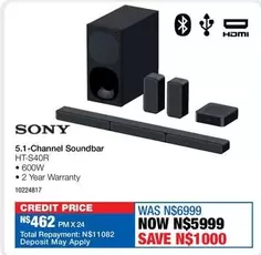 Sony - 5.1-Channel Soundbar HT-S40R