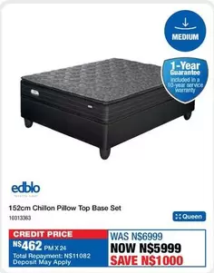 Edblo - 152cm Chillon Pillow Top Base Set 10313363