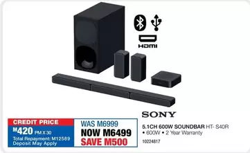 Sony - 5.1CH 600W Soundbar HT-S40R