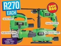 Jig Saw, Impact Drill, Angle Grinder, Sheet Sander