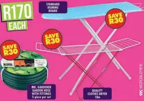 Standard Ironing Board, Quality Clothes Dryer, Mr. Gardener Garden Hose with Fittings