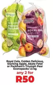 Royal -  Gala, Golden Delicious, Starking Apple, Abate Fetel or Packham's Triumph Pear Econopacks