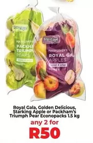 Royal -  Gala, Golden Delicious, Starking Apple or Packham's Triumph Pear