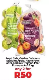 Royal -  Gala, Golden Delicious, Starking Apple, Abate Fetel or Packham's Triumph Pear