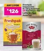 Freshpak - Cappuccino 8 x 20 g Assorted OR Five Roses Tea Latte 10-Pack Assorted