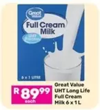 Great Value - Full Cream Milk 6 x 1L