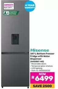 Hisense - 347 L Bottom Freezer Fridge with Water Dispenser