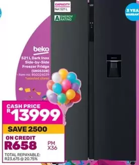 Total - 521 L Dark Inox Side-by-Side Freezer Fridge (ON05328)