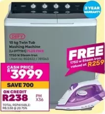 Defy - 15 kg Twin Tub Washing Machine (LI DTT151)