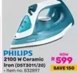 Philips - 2100 W Ceramic Iron (DST3011/20)