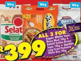 Joy - Super White Super Maize Meal 10kg + Selati Golden Brown Sugar 10kg + Spekko Long Grain Parboiled White Rice 10kg
