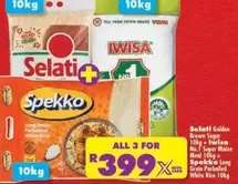Selati -  Golden Brown Sugar, Iwisa No.1 Super Maize Meal, Spekko Long Grain Parboiled White Rice