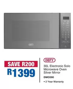 Defy - 30L Electronic Solo Microwave Oven Silver Mirror DMO390