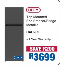 Defy - Top Mounted Eco Freezer/Fridge Metallic DAD239