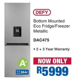 Defy - Bottom Mounted Eco Fridge/Freezer Metallic DAC475