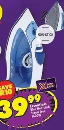 Essentials - Blue Non-stick Steam Iron 1600W